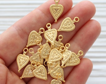 10pc hammered heart charm, necklace charms gold, heart charms for bracelet, mini heart pendant, heart dangle, earrings charms beads