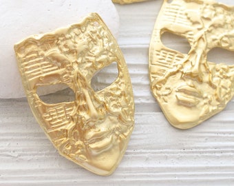 Mask pendant for masquerade ball, mask pendant gold, abstract pendant, gold face mask, large mask, mask dangle pendant, connector pendant