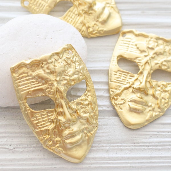 Mask pendant for masquerade ball, mask pendant gold, abstract pendant, gold face mask, large mask, mask dangle pendant, connector pendant