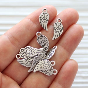 10pc angle wing charm silver, large wing charms, earring charms, metal beads, angel wings, bracelet charms, tribal, metal silver charms