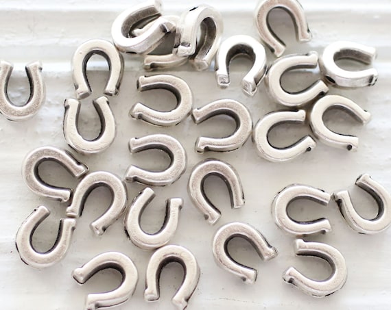 10pc horseshoe charms silver, slider beads silver, lucky charms, spacer charms, horse shoe, mini charms, antique silver metal charms