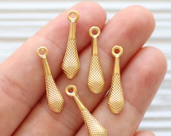 10pc drop charm gold, tear drop beads, tribal charms gold, dangle charms, bracelet earring charms, stick charms, necklace dangle