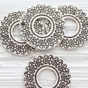 Round connector silver, circle pendant connector, round pendant with hole, jewelry links, rustic tribal pendant, jewelry connector, silver