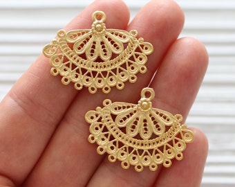 2pc chandelier earring findings, filigree earrings charms, pendant connector gold, filigree findings, multi strand jewelry connector,dangles