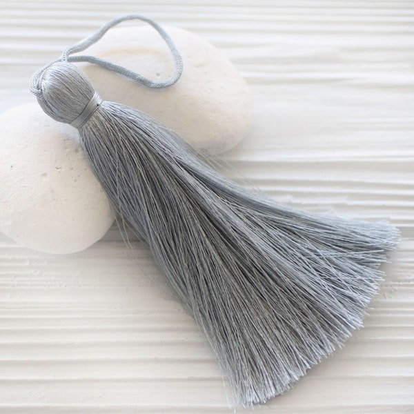 Gray silk tassel, tassel pendant, pillow tassel, grey tassel, knob hanging, mala tassel, purse charm, extra large silk tassel,home decor,N37