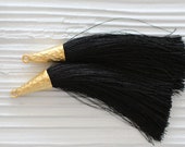 Black tassel, gold cap black silk tassel, large tassels, tassel pendant, gold tassel cap, jewelry tassels, silk necklace mala tassel, N8