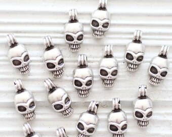10pc skull charms silver, halloween charms, skull pendant, earrings, bracelet charms, cute Halloween findings, skull charms for necklace