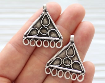 2pc chandelier charm pendant, dangle pendant silver,tribal dangles,multi strand jewelry connectors,earrings charm,triangle necklace end bars