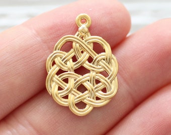 Celtic knot charm, drop charms gold, spiral filigree earring charms, filigree pendant gold, necklace charms, filigree findings gold