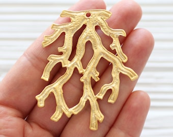 Rustic leaf branch pendant, gold filigree branch pendant, tree branch pendant, filigree leaf, filigree pendant findings, earrings dangle
