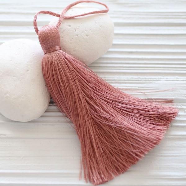 Dusty rose silk tassel, rose blush, jewelry tassel pendant, rose pink extra large tassels, door knob decor, purse charm, wall hangings, N58