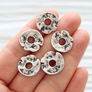 10pc spacer beads rondelle, heishi beads silver, metal rondelle beads, large silver heishi, disc beads, large hole beads, flat tube beads