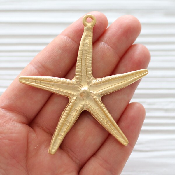 Starfish pendant, large starfish, large pendants, large starfish pendant gold, sea pendant, hammered pendant, large star pendant gold, L