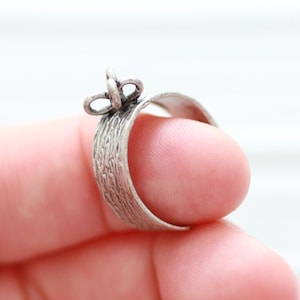 Adjustable silver ring blank with loops on top, hammered silver ring, ring blank for charms and beads setting