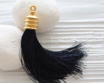 Navy tassel, mala tassel, gold cap silk tassel,long tassel pendant,navy blue tassel,jewelry tassels,decorative,dark blue necklace tassel,N17