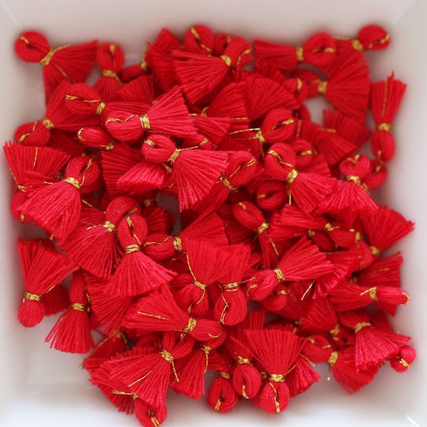 10pc red tassel charms mini, bracelet tassel, charm tassel, earrings tassel, tassels, tiny jewelry tassels, necklace tassel, crimson, N27