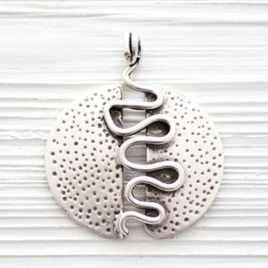 Silver pendant, large silver medallion, boho pendant, round pendant, statement focal pendant, rustic, large hole, tribal pendant
