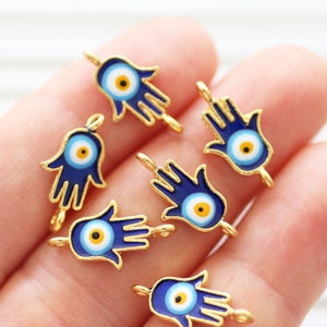3pc Hamsa charm with evil eye, good luck Hamsa charms, Hamsa connector, enamel charm, hand of Fatima, dangle, Hamsa pendant connector, S