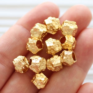 9pc large rondelle beads gold, bracelet beads, flower beads, spacer beads, slider beads, necklace large hole beads, flower charms beads
