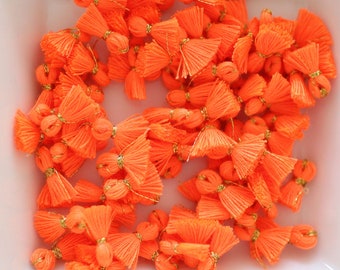 10pc orange tassel charms mini, bracelet tassel, neon orange charm tassel, earrings tassel, tiny jewelry tassels, necklace tassel, N7