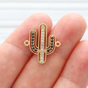 Cactus pave pendant, rhinestone pendant, desert plant, pave connector, gold pave charms, necklace rhinestone findings, bracelet charms image 1