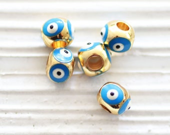 5pc, 7mm blue evil eye beads, square evil eye beads, DIY earrings beads, lucky beads, necklace spacer beads, bracelet slider beads, EE5M