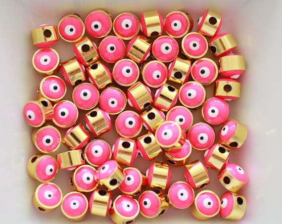 5pc, 7mm neon pink evil eye beads, round evil eye beads, DIY earrings beads, lucky beads, necklace, bracelet slider beads, spacer beads,EE7M