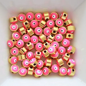 5pc, 7mm neon pink evil eye beads, round evil eye beads, DIY earrings beads, lucky beads, necklace, bracelet slider beads, spacer beads,EE7M image 1