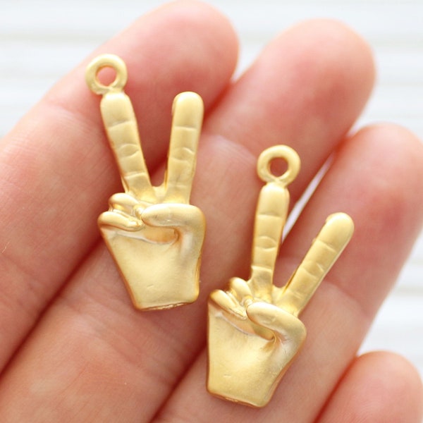 4pc victory charms gold, earrings charms, necklace charm, hand signs charms, jewelry findings, peace charm, V charm, peace sign,just dangles