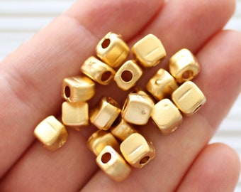 10pc rondelle beads gold, sliding beads, gold heishi beads, metal spacer beads, large hole beads, square beads, necklace bracelet beads