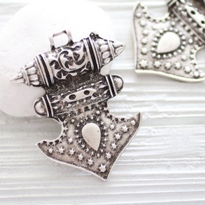 Large silver pendant, large hole pendant, focal antique silver pendant, hammered unique pendant medallion, rustic, tribal pendant
