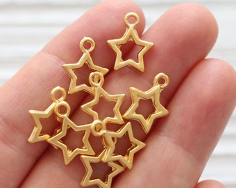 10pc star charms gold, mini star pendant, gold star beads, earring charms, earrings dangle, gold metal beads, charms for bracelets, necklace