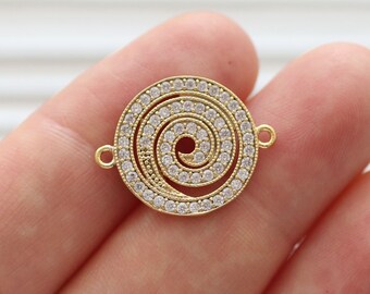 Spiral pave pendant connector, rhinestone pendant, gold pave charms, spiral pave jewelry, necklace rhinestone pave beads, earrings dangle