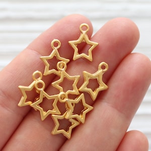 10pc star charms gold, mini star pendant, gold star beads, earring charms, earrings dangle, gold metal beads, charms for bracelets, necklace