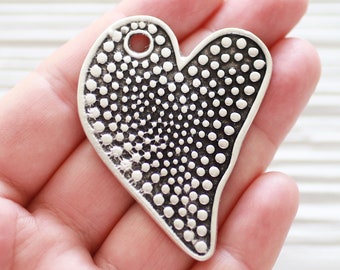 Heart pendant silver, fun pendant, Valentines day gift, large silver pendant, love pendant, large hole pendant, heart findings