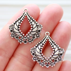 2pc silver chandelier charms, drop charms, earrings charm silver, unique, earrings dangle, chandelier, filigree charms, filigree findings