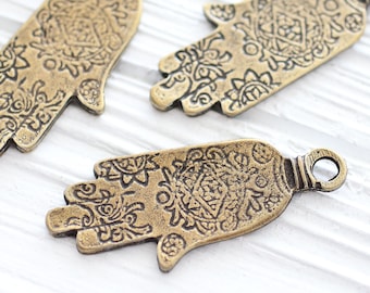 Hamsa pendant, antique gold Hamsa pendant, Hamsa necklace dangle, hammered Hamsa pendant, gold Hamsa, hand of fatima pendant