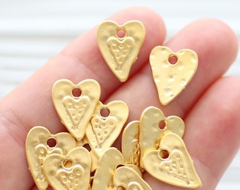 10pc hammered heart charm, necklace charms gold, heart charms for bracelet, mini heart pendant, heart dangle, earrings charms beads