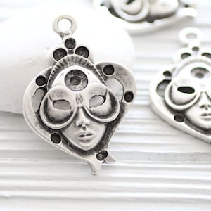 Mask pendant for masquerade ball, mask pendant silver, abstract pendant, silver face mask, large mask, mask dangle pendant,medallion pendant