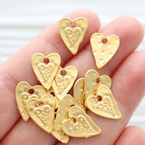 10pc hammered heart charm, necklace charms gold, heart charms for bracelet, mini heart pendant, heart dangle, earrings charms beads