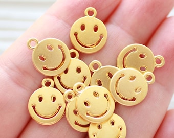 10pc smiley face charm gold, bracelet charms, necklace charms, fun charms, earring charms, just dangles, bracelet charms gold