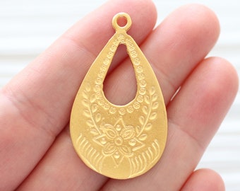 Drop earring charms gold, filigree pendant gold, teardrop pendant, filigree chandelier charms, filigree findings, earrings flower charms