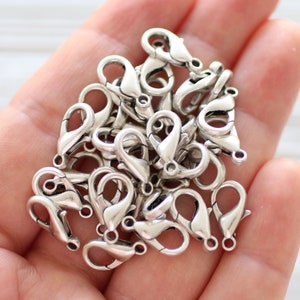 10pc, 20pc, 50pc, 14mm silver lobster clasp, lobster claw clasp, jewelry clasps for necklace, bracelets, closures, jewelry clasp silver