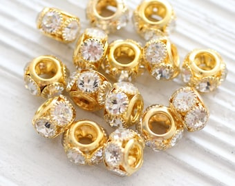 2pc 12mm pave beads, rhinestone rondelle beads, rhinestone rondelles, rhinestone beads, large round spacer bead, cz beads, rhinestone