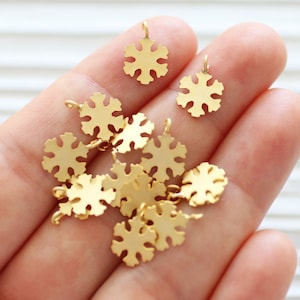 10pc snowflake charms, snow flakes gold, dainty, earring charms, winter charms, bracelet charms, metal beads, necklace charms, flat charms