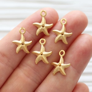 10pc gold starfish charm, starfish, sea findings, gold star charm, hammered gold beads, earring charms dangle, star, gold metal beads, mini