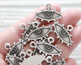 Dijes de collar de plata de 10 piezas, cuentas de metal de mal de ojo, cuentas ovaladas, dijes de pendientes, cuentas colgantes rústicas, dijes de pulsera grandes