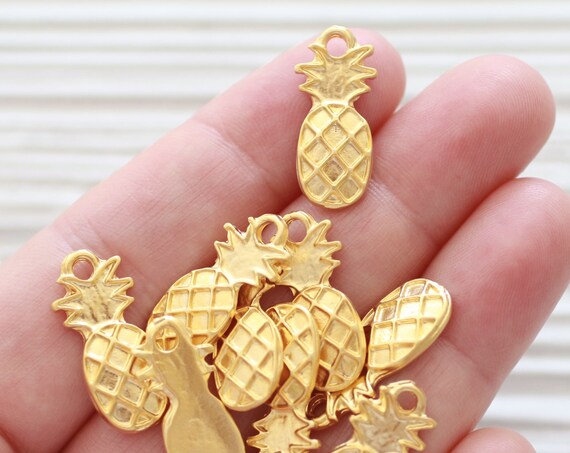 10pc pineapple charms, gold pineapple, dangle charms, earring charms, fruit charms, gold dangle charms, bracelet charms, necklace charms