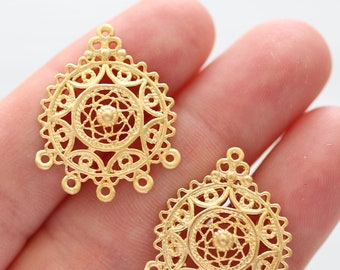 2pc chandelier earring findings, filigree earrings charms, pendant connector gold, filigree findings, multi strand jewelry connector,dangles