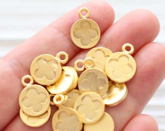 10pc matte gold earring charms, flower charm, bracelet charms, gold charms, round charm, dangles, tribal charms, necklace charms, gold beads